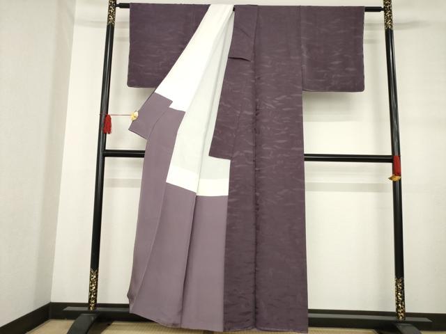 平和屋着物●上質な色無地 樹林地紋 滅紫色 正絹 逸品 未使用 AABD1157ck