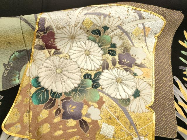 平和屋着物■豪華黒留袖 駒刺繍 色紙重ね花文 金銀彩 正絹 逸品 AABD1305ma