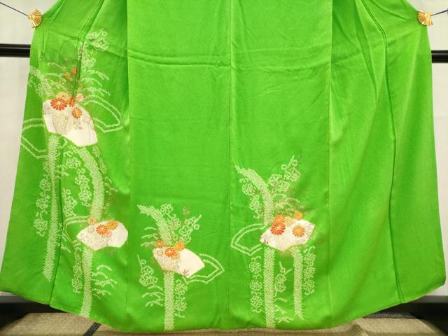 平和屋着物■訪問着 駒刺繍 絞り 地紙花籠文 金彩 正絹 逸品 AABD1327ma