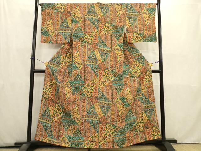 平和屋着物■上質な小紋 更紗花文 正絹 逸品 AABD1388ma