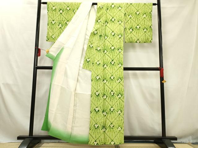 平和屋着物■大変加工の良い総絞り小紋 菱松文 正絹 逸品 AABD1498ma