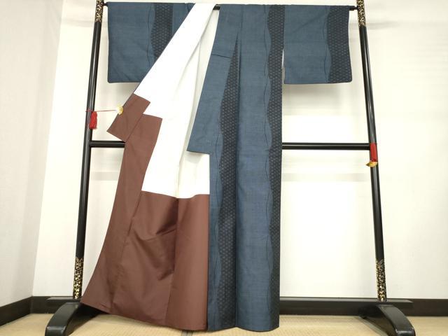 平和屋着物●本場大島紬 カタス9マルキ よろけ麻の葉間道 正絹 逸品 AABD1581ck