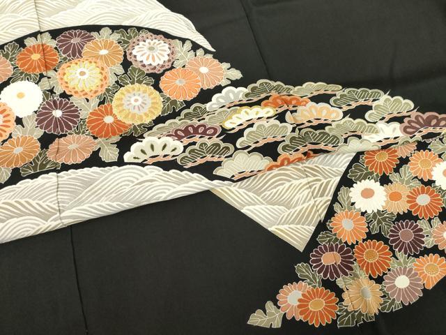 平和屋着物●豪華黒留袖 友禅 刺繍 遠山吉祥花文 金彩 仮絵羽 正絹 逸品 未使用 AABD1618ck