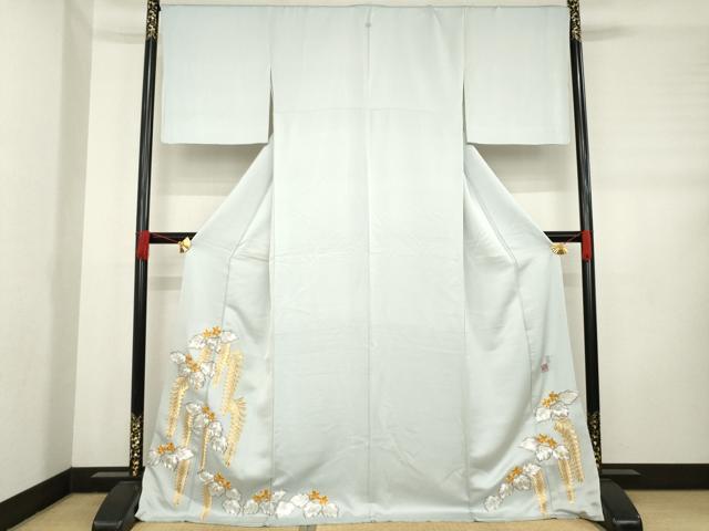 平和屋着物●国際的伝統工芸作家 十二代・藤林徳扇 苑寿 色留袖 総駒刺繍 藤花房 ロング丈 正絹 逸品 AABD1636ck