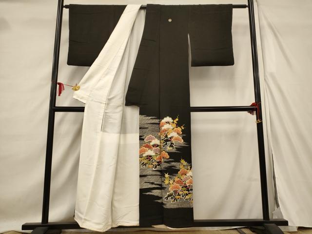 平和屋着物■豪華黒留袖 駒刺繍 松竹梅 金彩 正絹 逸品 AABD2084st