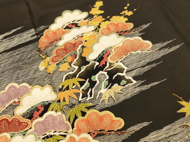平和屋着物■豪華黒留袖 駒刺繍 松竹梅 金彩 正絹 逸品 AABD2084st
