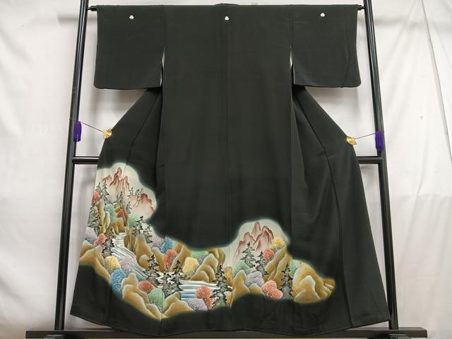 平和屋着物■豪華黒留袖 遠山樹林文 暈し染め 金糸 正絹 逸品 AABD2255oa