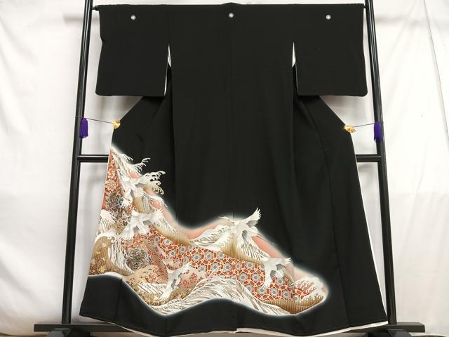 平和屋着物□豪華黒留袖 中国三大刺繍 相良刺繍 飛鶴花鳥