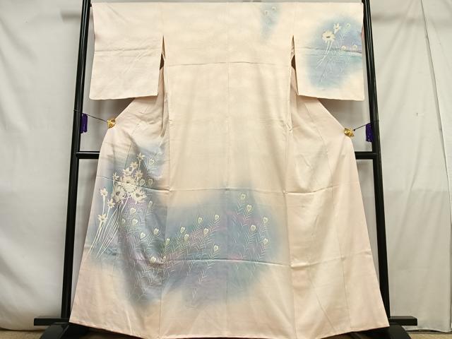平和屋着物■訪問着 花孔雀羽文 暈し染め 金糸 正絹 逸品 AABD2435oa