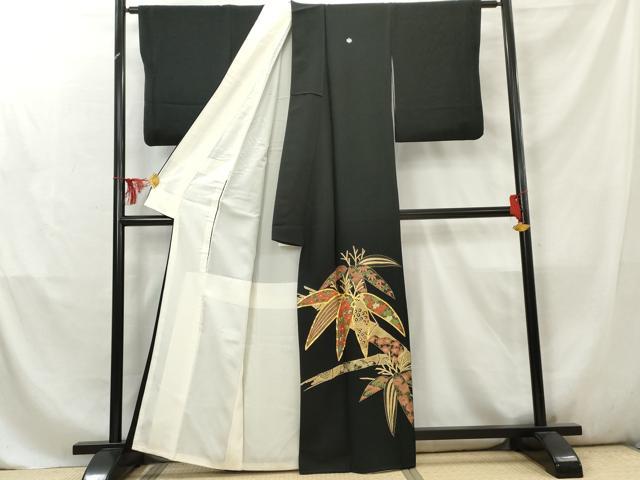 平和屋着物■豪華黒留袖 駒刺繍 笹竹花唐草文 金糸 正絹 逸品 AABD2524cs