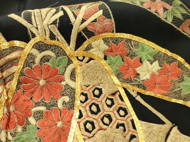 平和屋着物■豪華黒留袖 駒刺繍 笹竹花唐草文 金糸 正絹 逸品 AABD2524cs