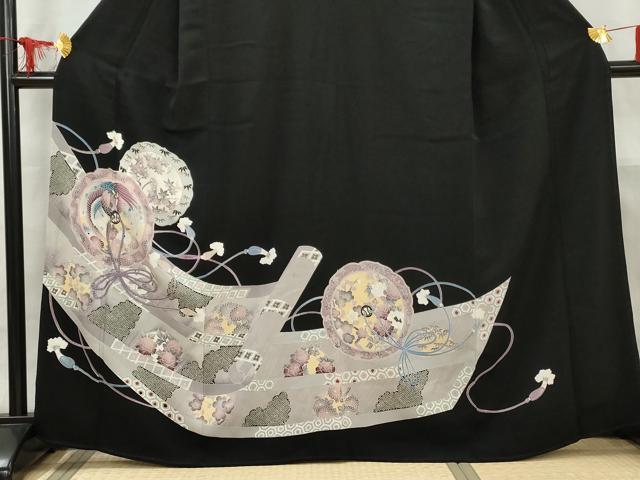 平和屋着物■豪華黒留袖 刺繍 鏡裏鳳凰花文 正絹 逸品 AABD2542cs