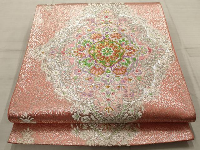 平和屋着物▽六通柄袋帯 吉祥花文 金銀糸 正絹 逸品 AABD2687wj