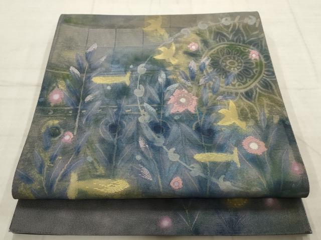 平和屋着物▼太鼓柄袋帯 花鳥文 正絹 逸品 AABD2814wj