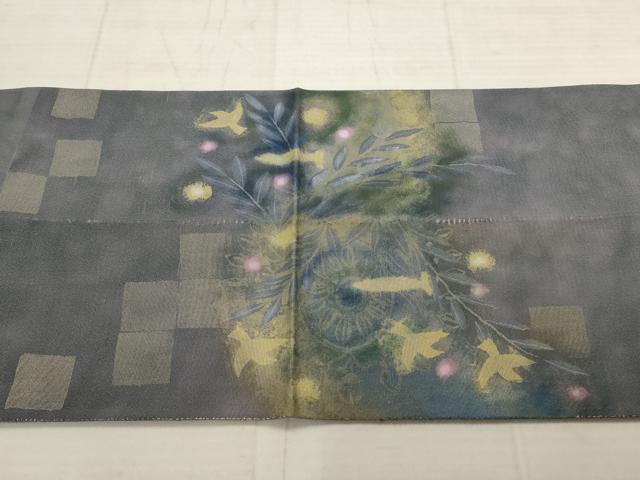 平和屋着物▼太鼓柄袋帯 花鳥文 正絹 逸品 AABD2814wj