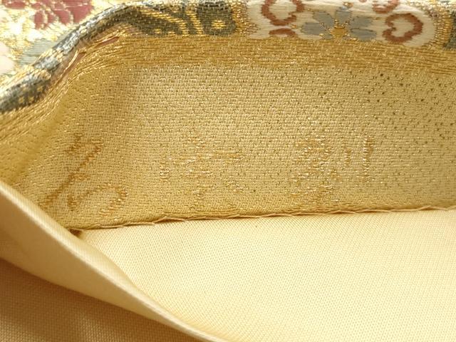 平和屋着物▼六通柄袋帯 唐織 名宝裂 色紙花唐草文 金糸 正絹 逸品 AABD2838wj