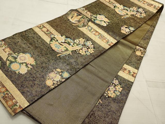 平和屋着物▼六通柄袋帯 花鳥丸文 金銀糸 正絹 逸品 AABD2853wj