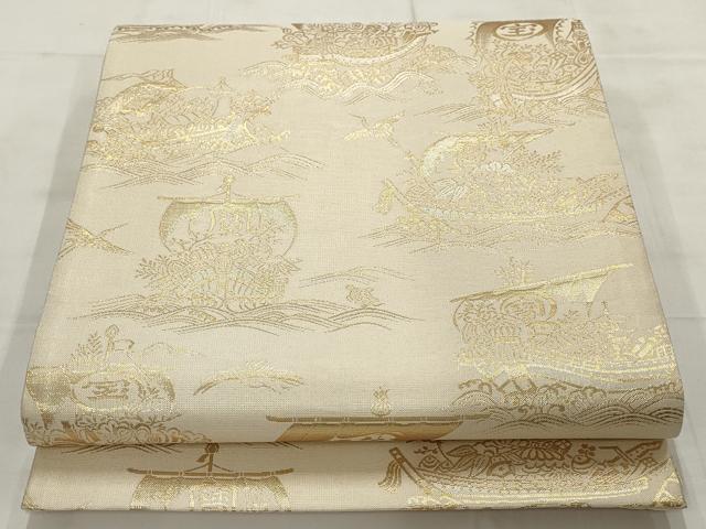 平和屋着物▼全通柄袋帯 宝船 金糸 正絹 逸品 AABD2912wj