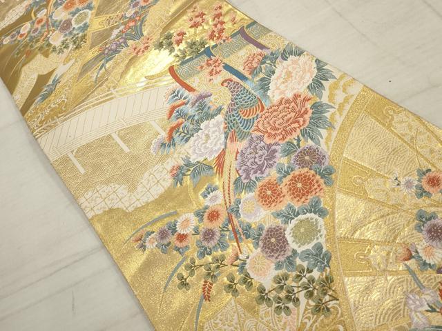 平和屋着物▼六通柄袋帯 唐織 花鳥文 金糸 正絹 逸品 AABD2951wj