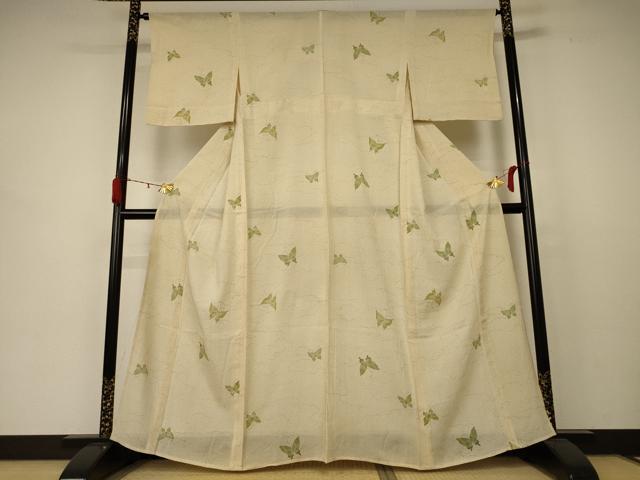 平和屋着物*夏物 小紋 絽 雲取り舞蝶文 正絹 逸品 AABD3298jd