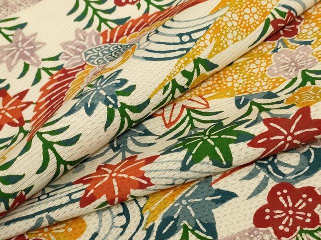 平和屋着物*夏物 小紋 絽 型染め 花鳥文 正絹 逸品 AABD3308jd