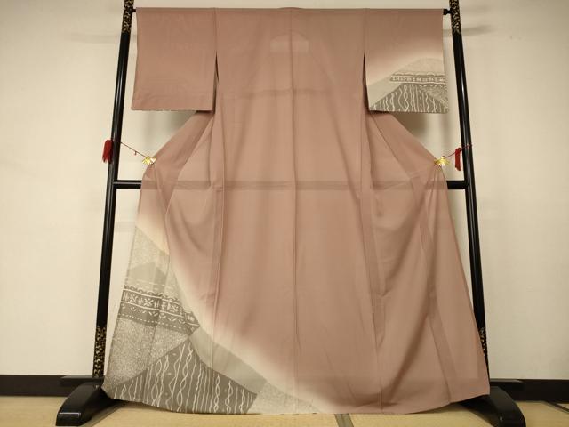 平和屋着物*夏物 訪問着 絽 幾何学文様 暈し染め 正絹 逸品 AABD3377jd