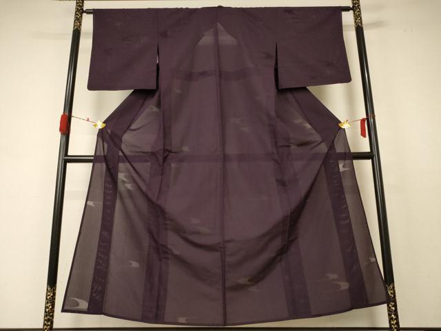 平和屋着物*夏物 色無地 縦絽 流水紋紗 似せ紫色 正絹 逸品 AABD3383jd