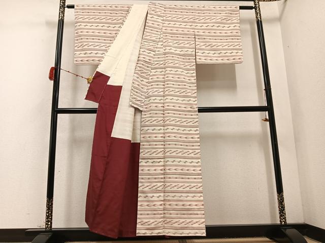 平和屋着物●本場琉球絣 紬 横段文 正絹 逸品 AABD3411ph
