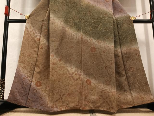 平和屋着物●訪問着 草花文 暈し染め 金彩 正絹 逸品 AABD3440ph
