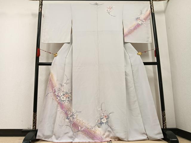 平和屋着物●訪問着 草花文 暈し染め 金銀彩 正絹 逸品 AABD3473ph