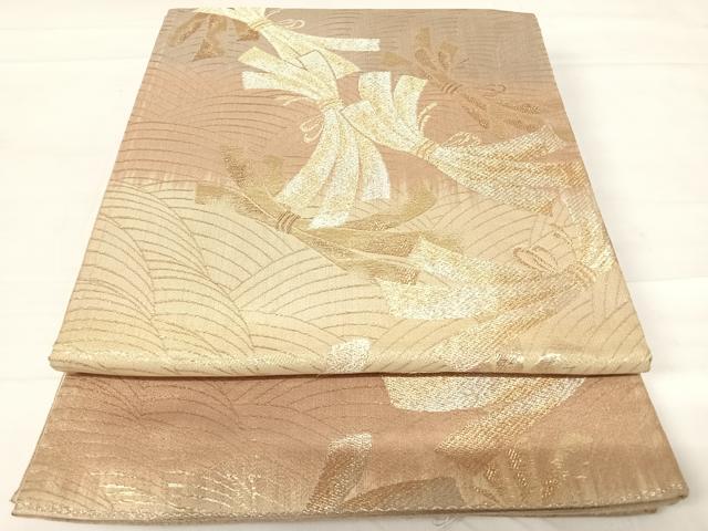 平和屋着物◎六通柄袋帯 束ね熨斗文 金糸 正絹 逸品 AABD3482yx