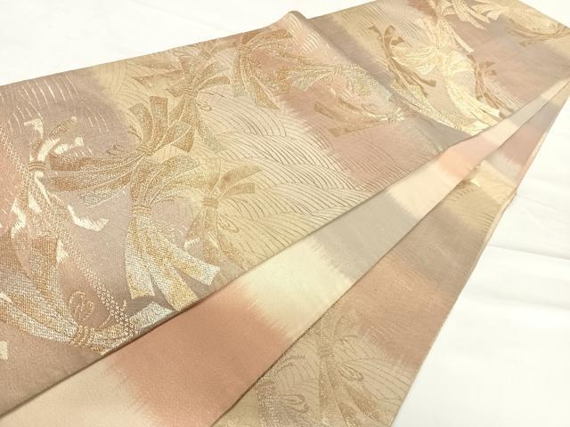 平和屋着物◎六通柄袋帯 束ね熨斗文 金糸 正絹 逸品 AABD3482yx