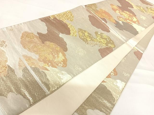 平和屋着物◎六通柄袋帯 吉祥花文 金銀糸 正絹 逸品 AABD3488yx