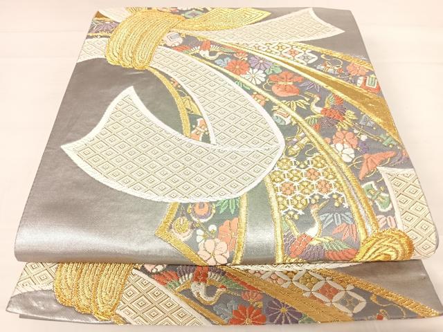 平和屋着物◎六通柄袋帯 唐織 束ね熨斗吉祥文 金銀糸 正絹 逸品 AABD3501yx