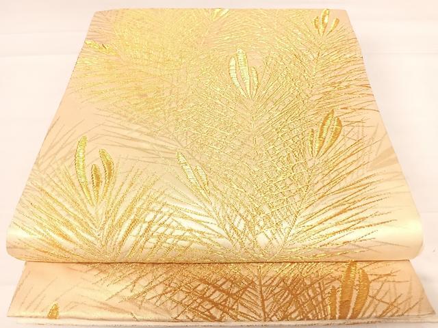 平和屋着物◎六通柄袋帯 若松 金糸 正絹 逸品 AABD3521yx