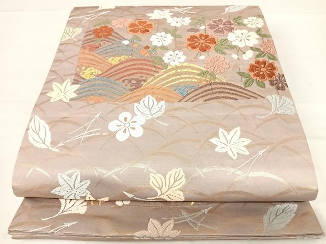 平和屋着物◎六通柄袋帯 唐織 枝垂れ花文 金糸 正絹 逸品 AABD3524yx