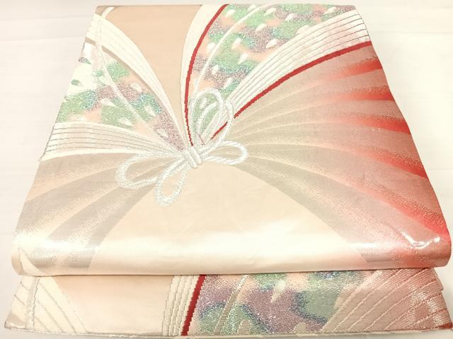 平和屋着物◎両面六通柄袋帯 舞蝶文 銀糸 正絹 逸品 AABD3541yx