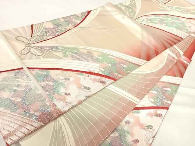 平和屋着物◎両面六通柄袋帯 舞蝶文 銀糸 正絹 逸品 AABD3541yx