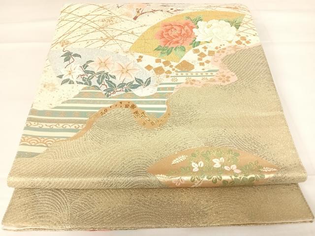 平和屋着物◎六通柄袋帯 唐織 地紙花文 金銀糸 正絹 逸品 AABD3553yx