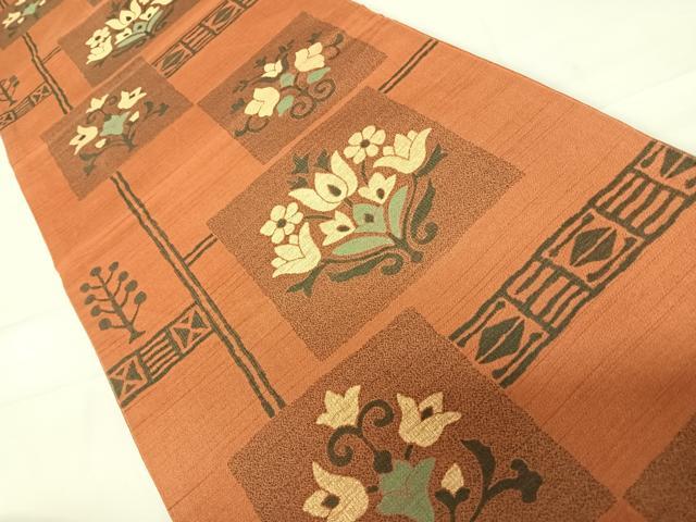 平和屋着物◎六通柄袋帯 洋花文 正絹 逸品 AABD3608yx