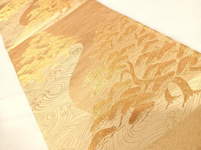 平和屋着物◎六通柄袋帯 立波松文 金糸 正絹 逸品 AABD3611yx