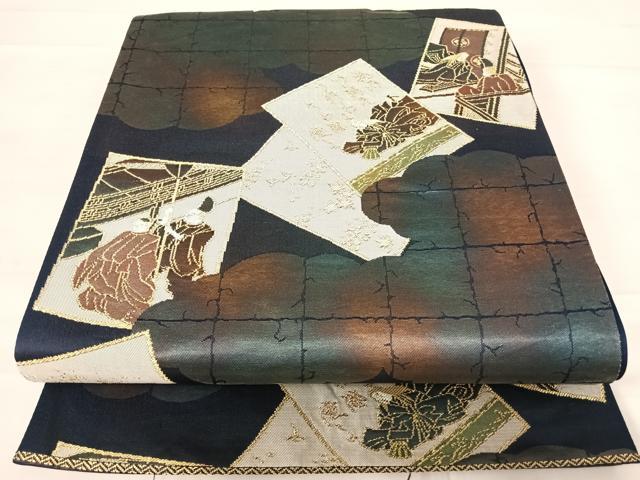 平和屋着物◎六通柄袋帯 詩歌 金糸 正絹 逸品 AABD3618yx