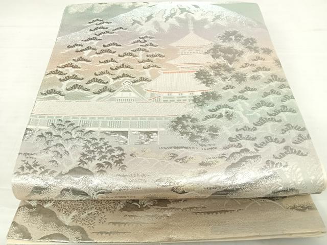 平和屋着物◎六通柄袋帯 風景文 錦プラチナ箔 正絹 逸品 AABD3639yx