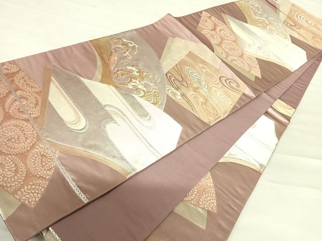 平和屋着物◎六通柄袋帯 唐織 地紙立波文 銀糸 三越扱い 正絹 逸品 AABD3649yx