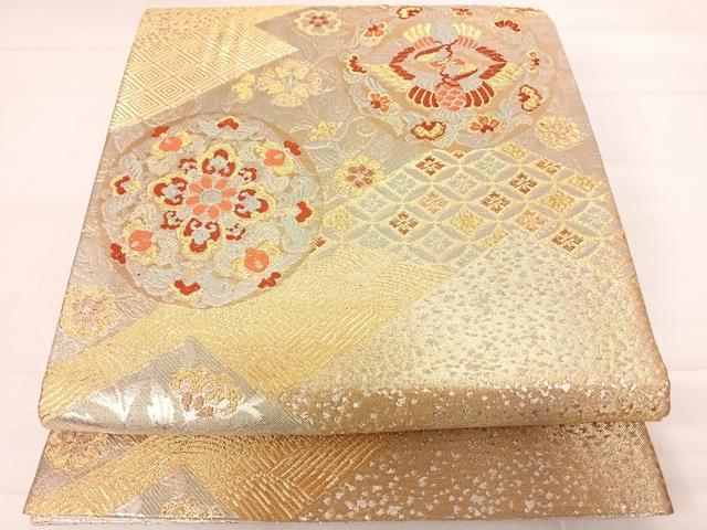 平和屋着物◎佐賀錦 六通柄袋帯 鳳凰花丸文 金銀糸 正絹 逸品 AABD3654yx