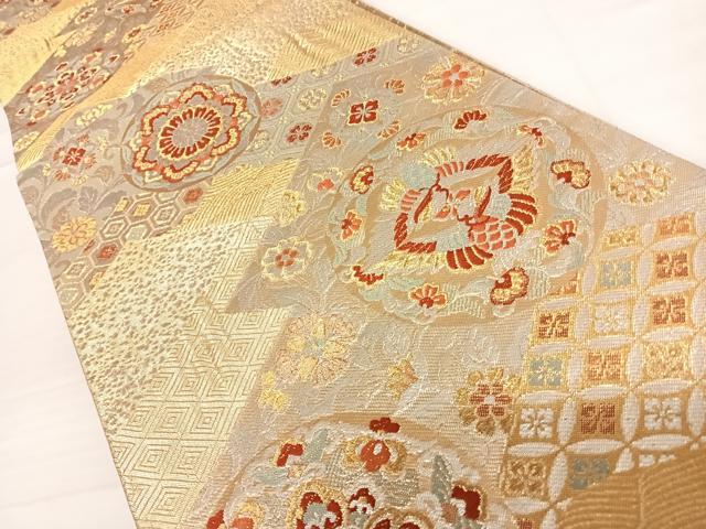 平和屋着物◎佐賀錦 六通柄袋帯 鳳凰花丸文 金銀糸 正絹 逸品 AABD3654yx