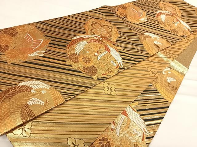 平和屋着物◎六通柄袋帯 鳳凰花丸文 黒地 金銀糸 正絹 逸品 AABD3675yx