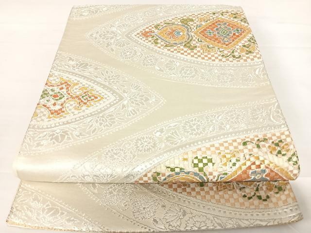 平和屋着物◎六通柄袋帯 抽象花文 正絹 逸品 AABD3704yx