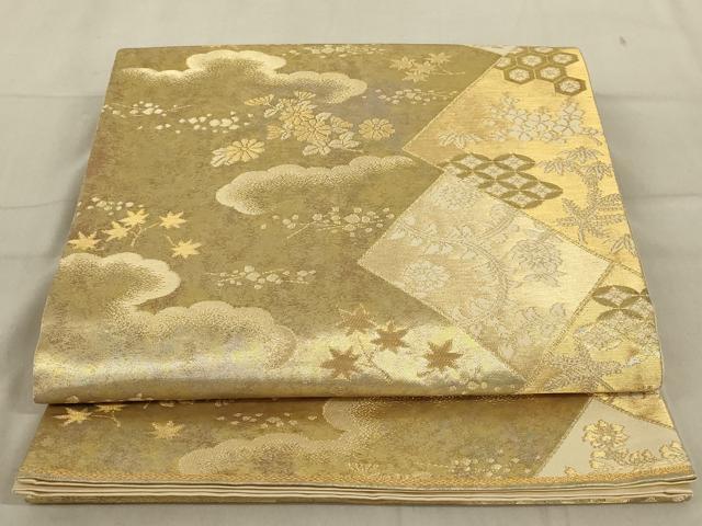 平和屋着物◎六通柄袋帯 草花文 金糸 正絹 逸品 AABD3730ou