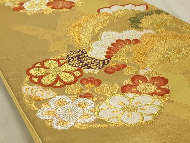 平和屋着物◎六通柄袋帯 唐織 花丸文 金銀糸 正絹 逸品 AABD3731ou